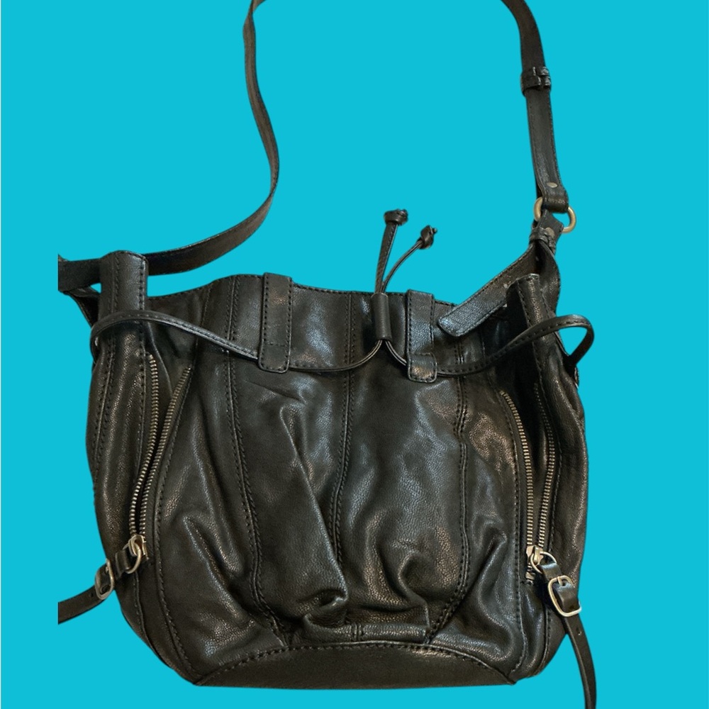 Marc New York Slouchy Black Leather Shoulder Bag with Adjustable Strap. NEW